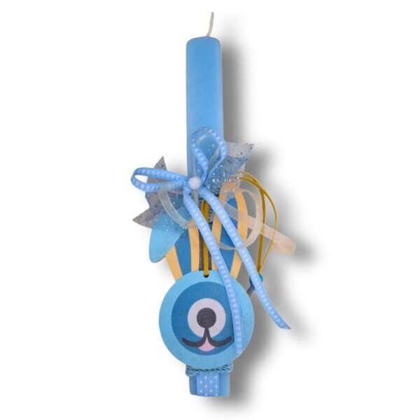 Αρωματική πλακέ γαλάζια λαμπάδα με ξύλινο λαγό σαν μάτι