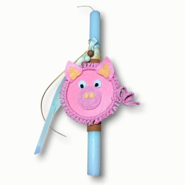 Λαμπάδα με χειροποίητο διακοσμητικό γουρουνάκι 30 εκ.