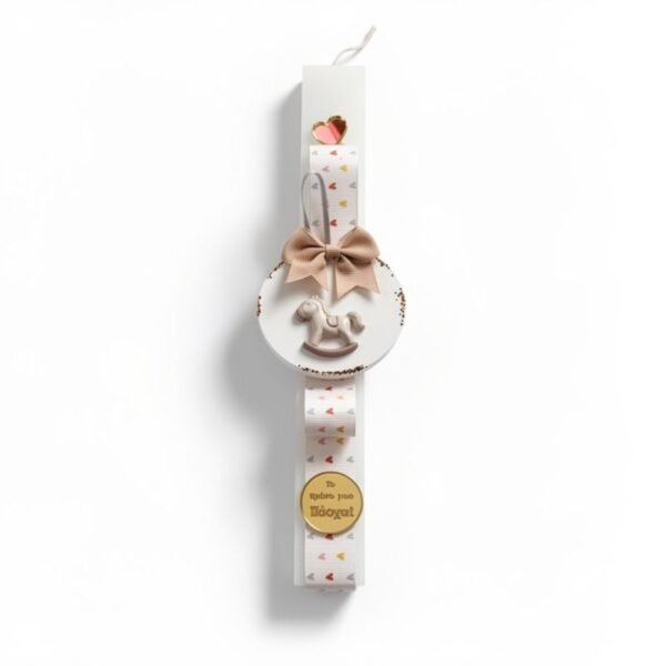 Πασχαλινή λαμπάδα '' Πρώτο μου Πάσχα '' με πορσελάνινο αλογάκι