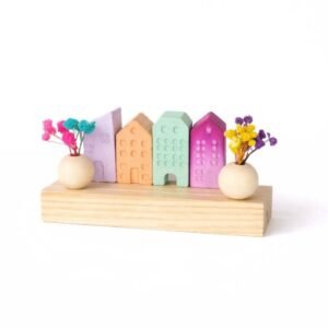 Διακοσμητικό με Παστέλ Σπιτάκια & Διπλή Ανθοσύνθεση