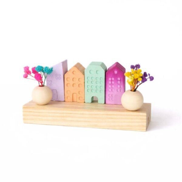 Διακοσμητικό με Παστέλ Σπιτάκια & Διπλή Ανθοσύνθεση