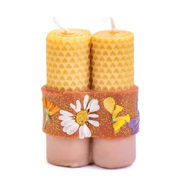 Επιτραπέζιο διπλό κερί κερήθρας με λουλούδια