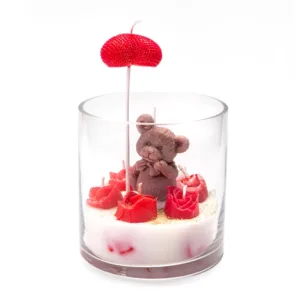 Αρωματικό κερί σε γυάλα με αρκουδάκι και τριαντάφυλλα