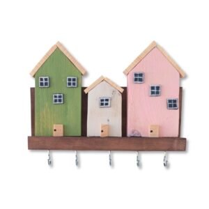 Κλειδοθήκη ξύλινη με τρία σπιτάκια (25*17)