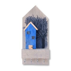 Κλειδοθήκη ξύλινη, σπίτι και δέντρο (34*14)