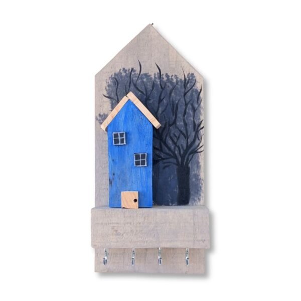 Κλειδοθήκη ξύλινη, σπίτι και δέντρο (34*14)