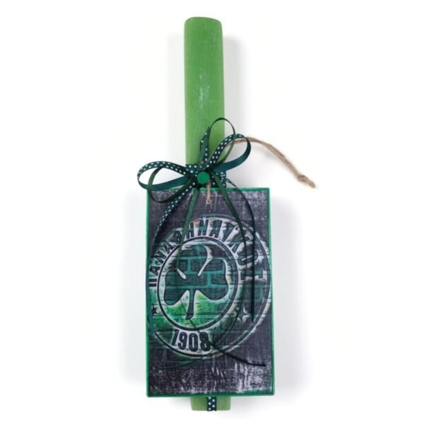 Αρωματική πλακέ λαμπάδα με ξύλινο ταμπελάκι Πράσινη ομάδα