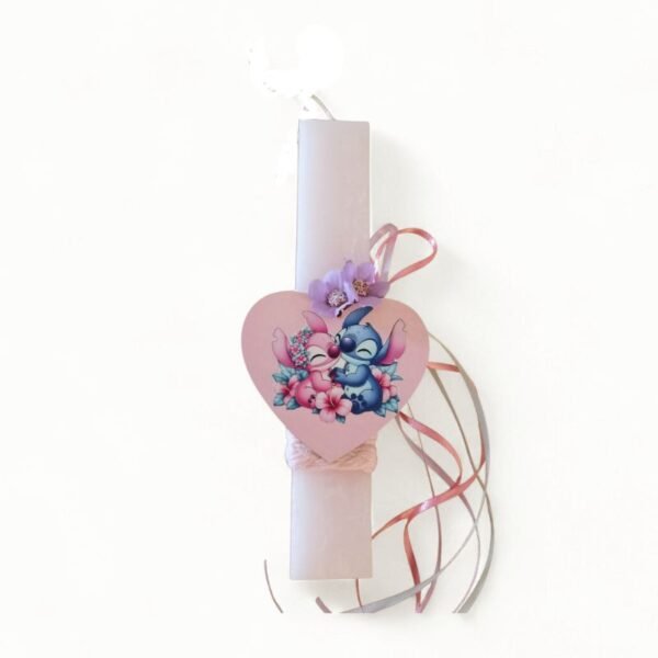 Λαμπάδα Πλακέ με Ξύλινη Καρδιά και Δύο Χαριτωμένους Ήρωες (20εκ)