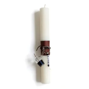 Λευκή λαμπάδα με μπρελόκ ποτήρι Καφέ και όνομα