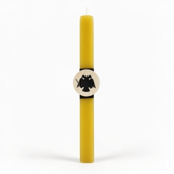 Κίτρινη λαμπάδα με διακοσμητικό δικέφαλος