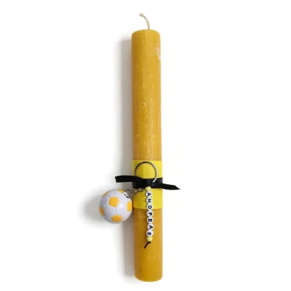 Κίτρινη λαμπάδα ομάδα με μπρελόκ κίτρινη μπάλα & όνομα