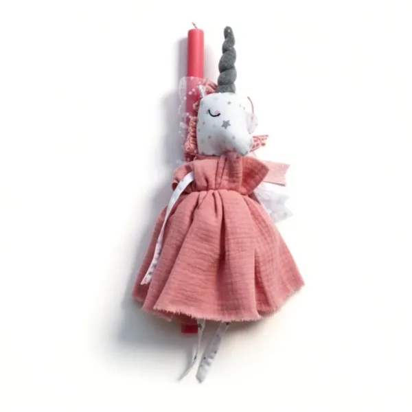 Πασχαλινή Λαμπάδα με Υφασμάτινη Κούκλα - Μονόκερος