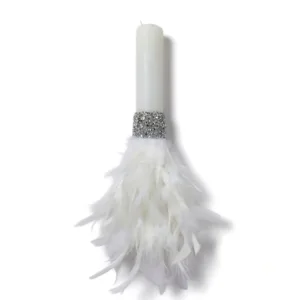 Λαμπάδα σε λευκο με φτερά και στρας