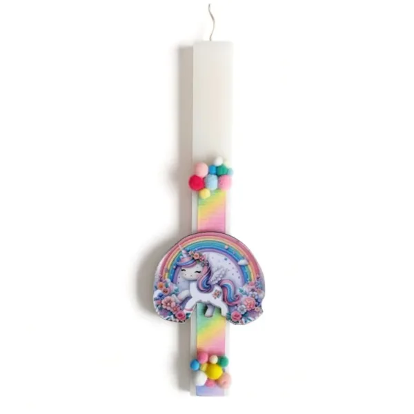 Κοριτσίστικη Πασχαλινή Λαμπάδα Μονόκερος με Ουράνιο Τόξο