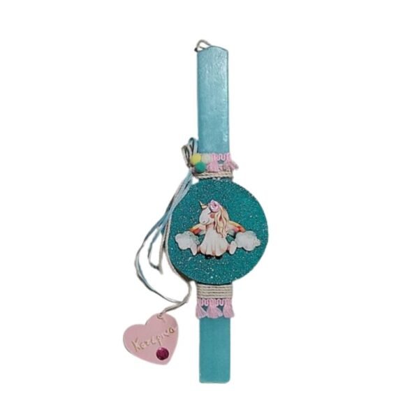 Λαμπάδα πλακέ βεραμάν με Μονόκερο και όνομα