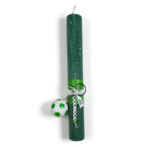 Πράσινη λαμπάδα με μπρελόκ πράσινη μπάλα και όνομα