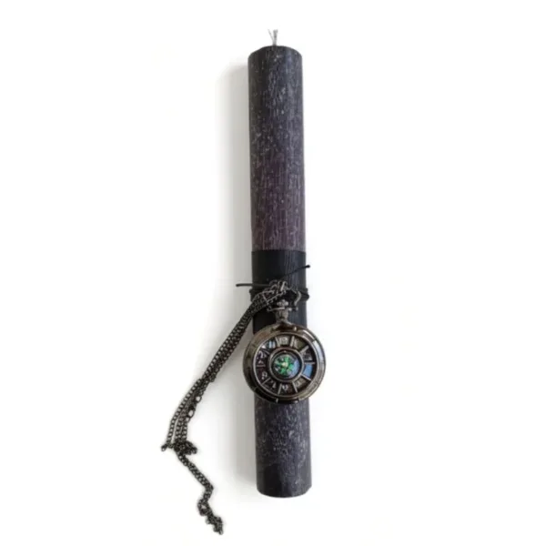 Μαύρη λαμπάδα με ρολόι τσέπης / πυξίδα
