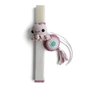 Βρεφική λαμπάδα πλεκτό χταποδάκι κουδουνίστρα και ματάκι