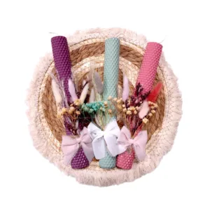 Λαμπάδα από μελισσοκέρι με λουλούδια 26εκ α