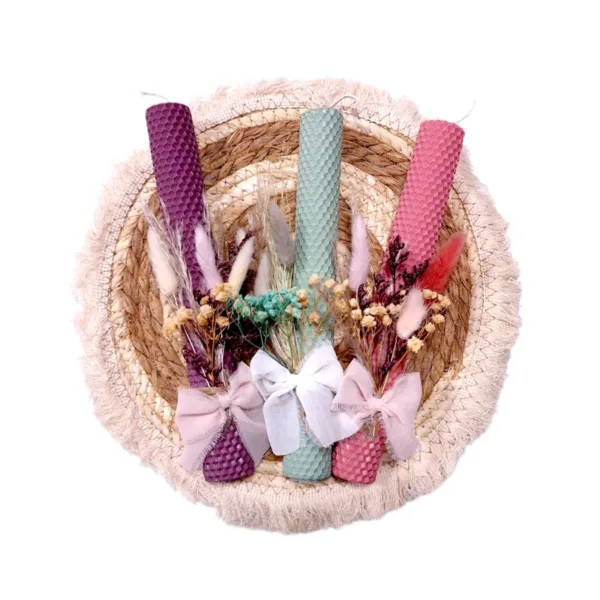 Λαμπάδα από μελισσοκέρι με λουλούδια 26εκ α