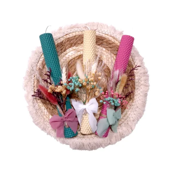 Λαμπάδα από μελισσοκέρι με λουλούδια 26εκ β