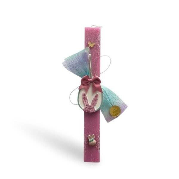 Χειροποίητη πασχαλινή λαμπάδα για κορίτσι με λαγουδάκι και φιόγκο