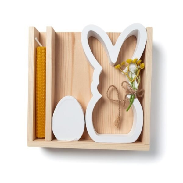 Σετ πασχαλινή σύνθεση με ξύλινη θήκη, κερί & Λαγουδάκι & Αυγό από πορσελάνη