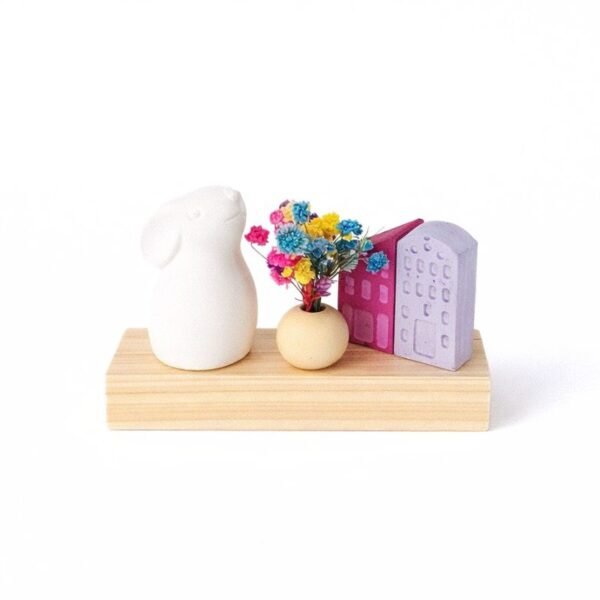 Πασχαλινό Διακοσμητικό με Λαγουδάκι & Παστέλ Σπιτάκια σε Ξύλινη Βάση