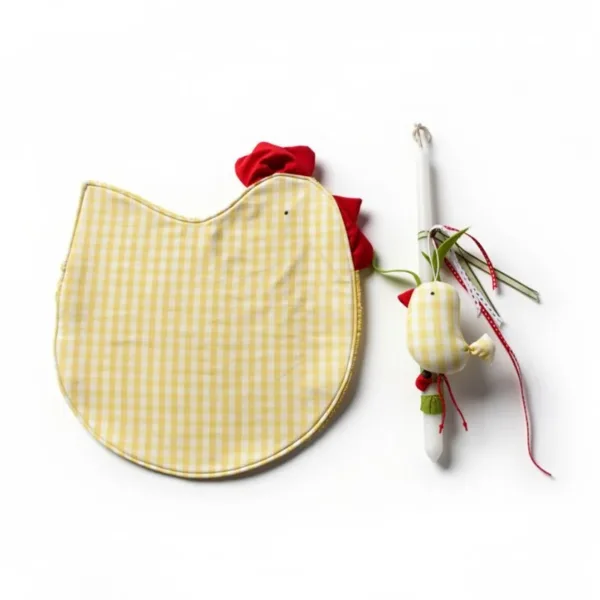 Σετ δώρου λαμπάδα με υφασμάτινο σουπλά κοτούλα