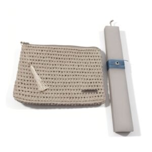 Σετ Λαμπάδα Γκοφρέ άσπρη με ματάκι με τσαντάκι