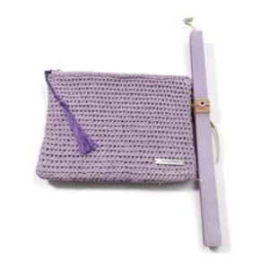 Σετ Λαμπάδα Γκοφρέ Μωβ με ματάκι & Τσαντάκι