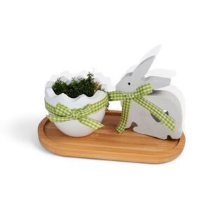 Πασχαλινή σύνθεση με βάση από ξύλο μπαμπού, Κουνελάκι & βάση αυγού