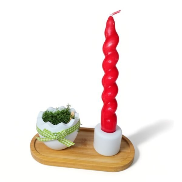 Πασχαλινή σύνθεση με βάση ξύλο μπαμπού, Βάση Αυγού & κηροπήγιο με κερί