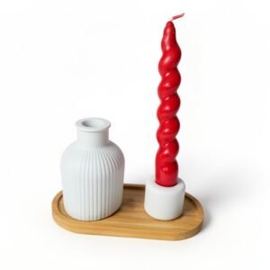 Σύνθεση με βάση μπαμπού οβάλ, βάζο και κηροπήγιο ορθοστάτης από πορσελάνη με κερί