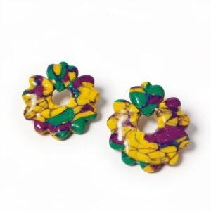 Σκουλαρίκια από πολυμερικό πηλό σε μωβ, κίτρινο και πράσινο, artist bloom