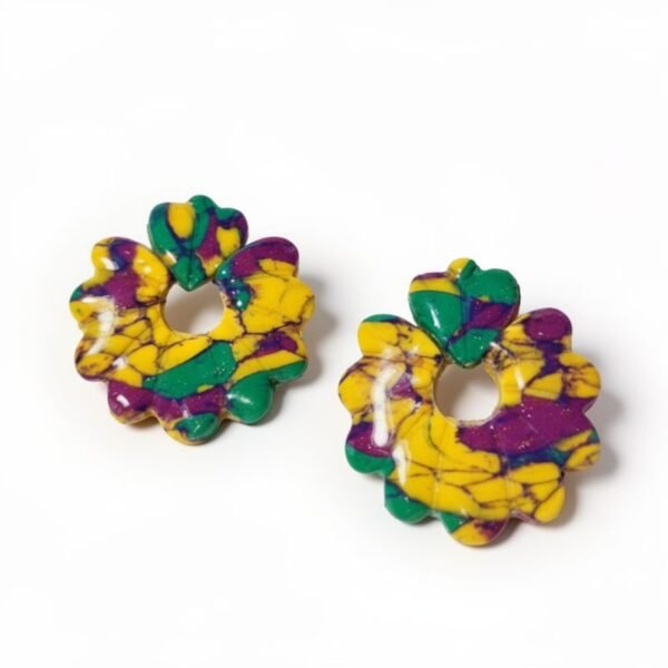 Σκουλαρίκια από πολυμερικό πηλό σε μωβ, κίτρινο και πράσινο, artist bloom