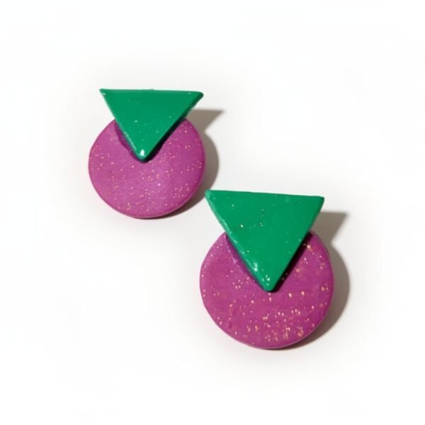 Σκουλαρίκια ρετρό Γεωμετρικά σχήματα, πράσινο με μωβ