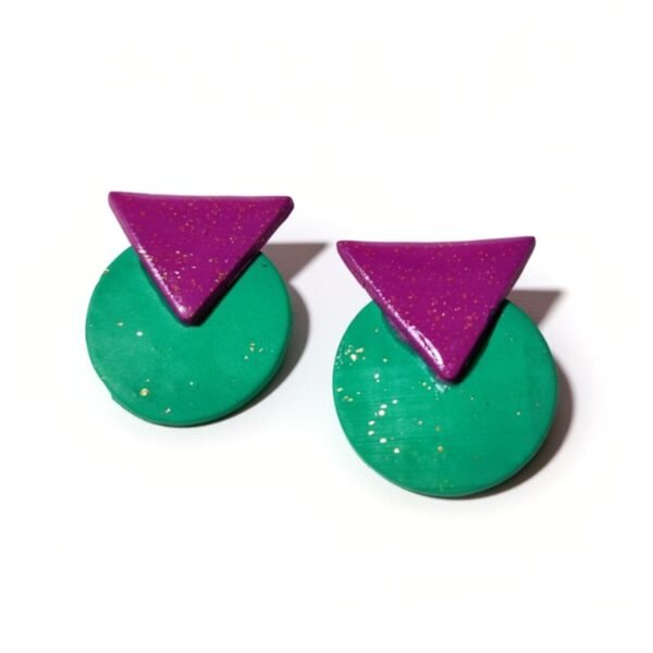 Σκουλαρίκια γεωμετρικά σχέδια, μωβ με πράσινο