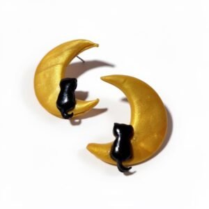 Σκουλαρίκια μαύρη γάτα στο φεγγάρι