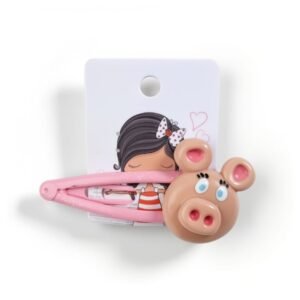 Ροζ τσιμπιδάκι μαλλιών σε σχέδιο Γουρουνάκι Cartoon