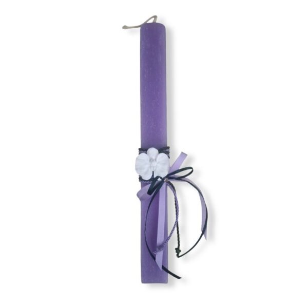 Αρωματική πλακέ λαμπάδα μωβ, με ορχιδέα από αρωματικό πηλό