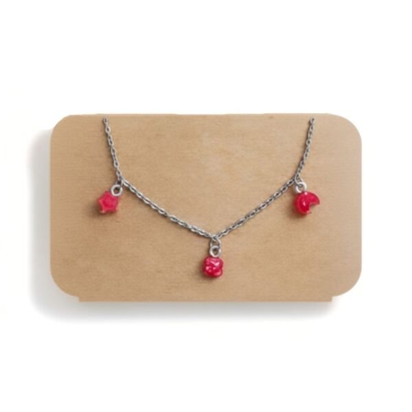 Αλυσίδα ποδιού με κόκκινα στοιχεία υγρού γυαλιού, Μισοφέγγαρο, Αστέρι & Λουλούδι