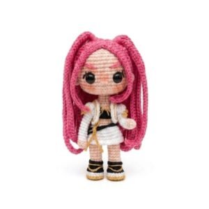 Πλεκτή κούκλα amigurumi popstar φούξια 18εκ