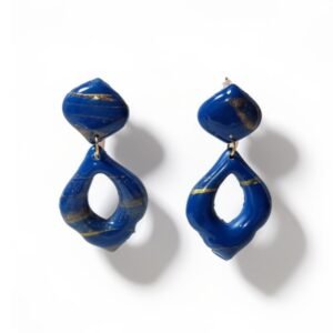 Σκουλαρίκια κρεμαστά μπλέ και χρυσό