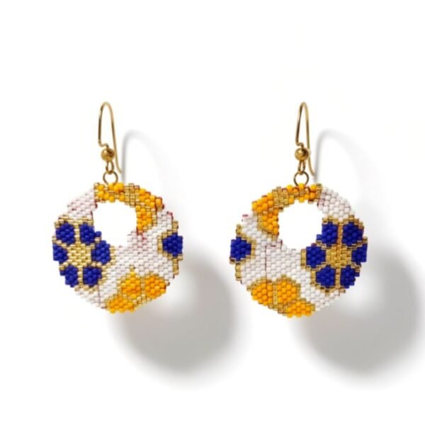 Σκουλαρίκια κρίκοι με φλοραλ μοτίβο και χάντρες miyuki