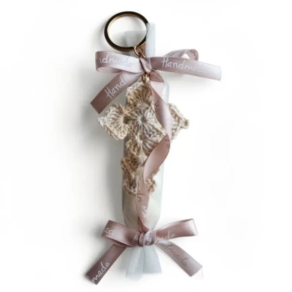 Μπομπονιέρα με πλεκτό χειροποίητο σταυρό 8εκ.