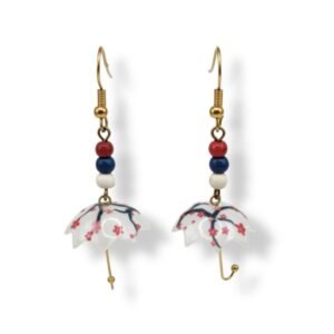 Σκουλαρίκια "Vintage Ομπρέλα" με Άνθη Κερασιάς & Πορσελάνινη Υφή