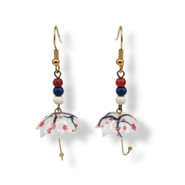 Σκουλαρίκια "Vintage Ομπρέλα" με Άνθη Κερασιάς & Πορσελάνινη Υφή