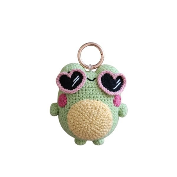Πλεκτό charm amigurumi βατραχάκι με γυαλια - 18εκ