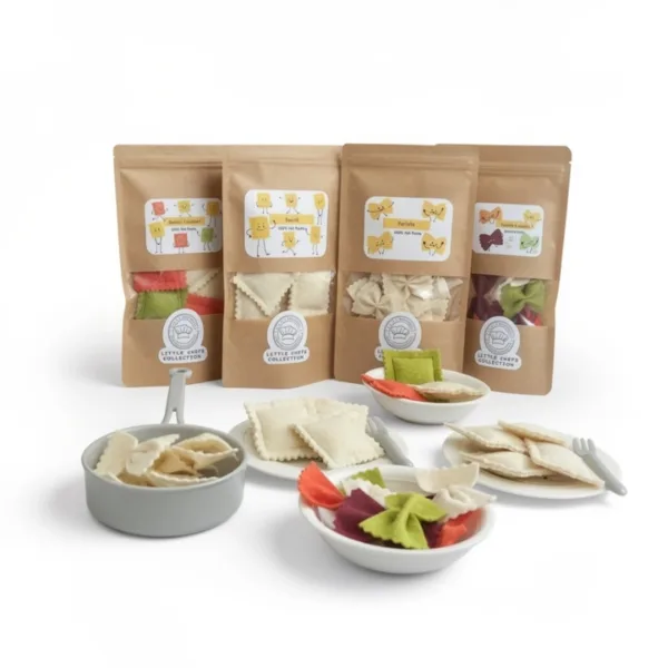 Σετ 4 σακουλάκια Ζυμαρικά ''Farfalle'' & ''Ravioli'' από τσόχα για Pretend Play